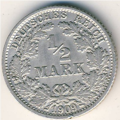 Германия, 1/2 марки (1909 г.)