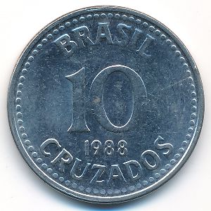 Brazil, 10 cruzados, 1988
