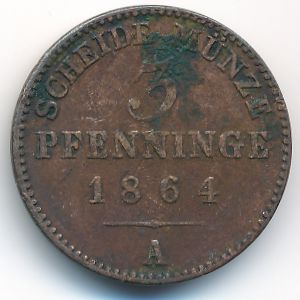 Пруссия, 3 пфеннинга (1864 г.)