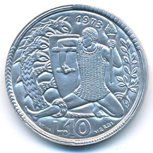 San Marino, 10 lire, 1973