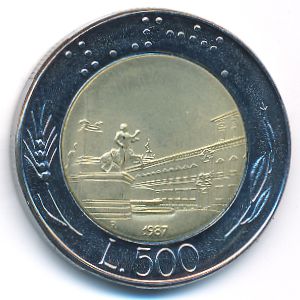Италия, 500 лир (1987 г.)
