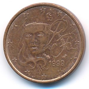 France, 1 euro cent, 1999