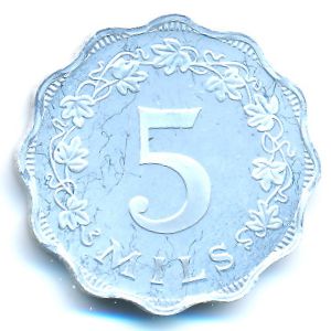 Malta, 5 mils, 1972