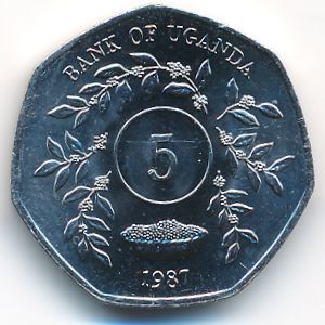 Uganda, 5 shillings, 1987