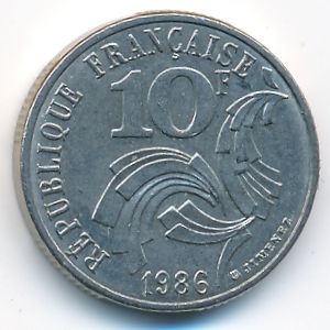 France, 10 francs, 1986
