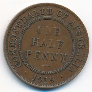 Australia, 1/2 penny, 1919