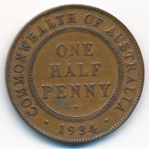 Australia, 1/2 penny, 1934