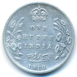 Британская Индия, 1 рупия (1910 г.)