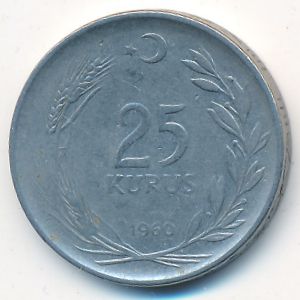 Turkey, 25 kurus, 1960