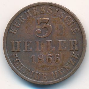 Hesse-Cassel, 3 heller, 1866