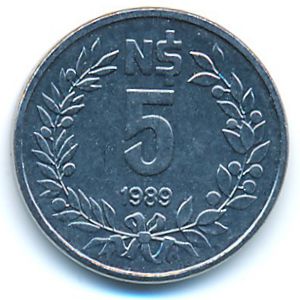 Uruguay, 5 nuevos pesos, 1989