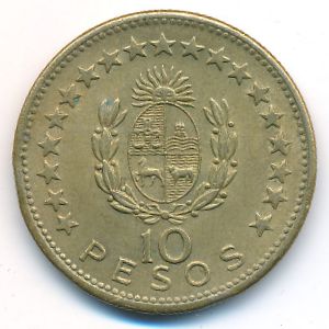 Uruguay, 10 pesos, 1965