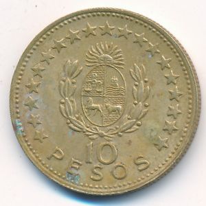 Uruguay, 10 pesos, 1965