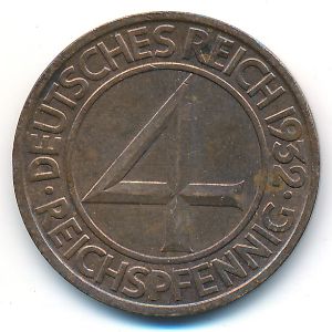 Веймарская республика, 4 рейхспфеннига (1932 г.)
