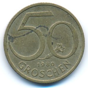 Austria, 50 groschen, 1980