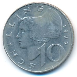 Austria, 10 schilling, 1990