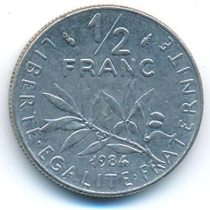Франция, 1/2 франка (1984 г.)
