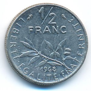 Франция, 1/2 франка (1968 г.)