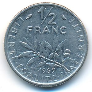 Франция, 1/2 франка (1969 г.)