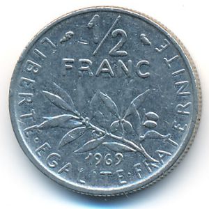 Франция, 1/2 франка (1969 г.)