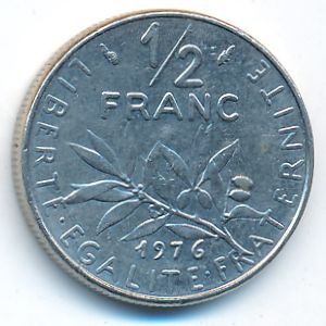 Франция, 1/2 франка (1976 г.)