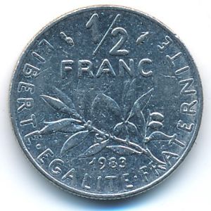 Франция, 1/2 франка (1983 г.)