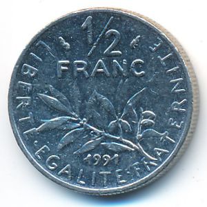 Франция, 1/2 франка (1991 г.)