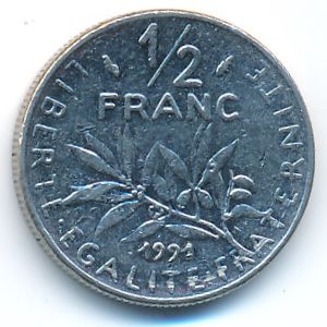 Франция, 1/2 франка (1991 г.)