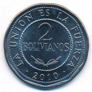 Bolivia, 2 bolivianos, 2010