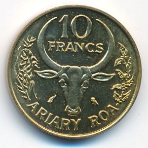 Madagascar, 10 francs, 1970