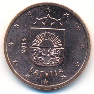 Латвия, 5 евроцентов (2014 г.)