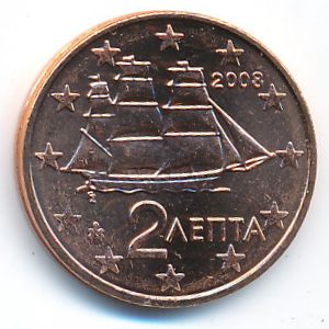 Греция, 2 евроцента (2008 г.)