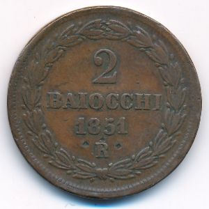 Папская область, 2 байоччо (1851 г.)