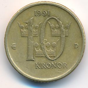 Sweden, 10 kronor, 1991