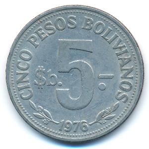 Bolivia, 5 pesos bolivianos, 1976