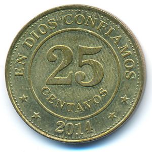 Nicaragua, 25 centavos, 2014