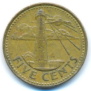 Barbados, 5 cents, 1988