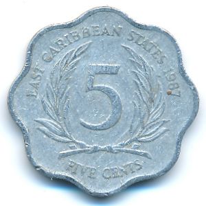 Восточные Карибы, 5 центов (1987 г.)