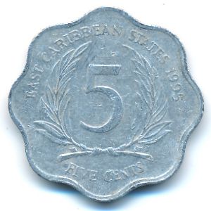 Восточные Карибы, 5 центов (1995 г.)