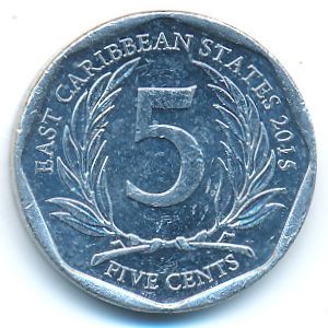 Восточные Карибы, 5 центов (2015 г.)