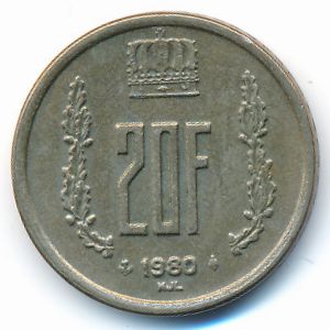 Luxemburg, 20 francs, 1980