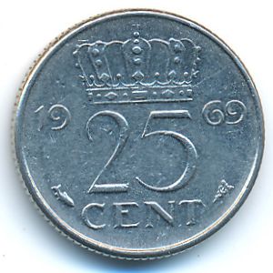 Netherlands, 25 cents, 1969