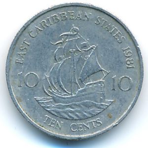 Восточные Карибы, 10 центов (1981 г.)