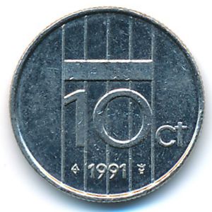 Netherlands, 10 cents, 1991