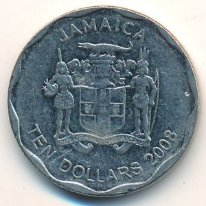 Jamaica, 10 dollars, 2008
