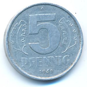 German Democratic Republic, 5 pfennig, 1968