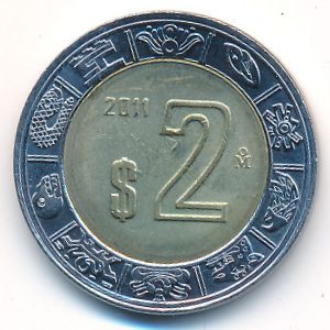 Мексика, 2 песо (2011 г.)