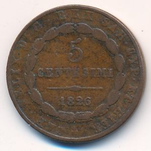 Сардиния, 5 чентезимо (1826 г.)