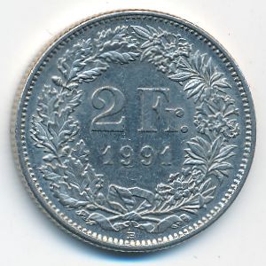 Switzerland, 2 francs, 1991