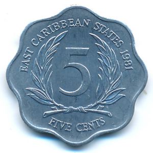 Восточные Карибы, 5 центов (1981 г.)